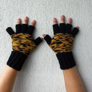 Men's Fingerless Gloves Gift For Boyfriend Husband Dad Fingerless Gloves Black orange yellow Etsy Dudes image 1