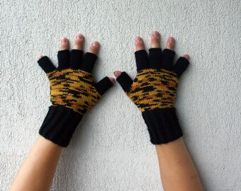 Men's Fingerless Gloves Gift For Boyfriend Husband  Dad Fingerless Gloves  Black  orange  yellow  Etsy Dudes