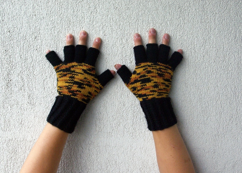 Men's Fingerless Gloves Gift For Boyfriend Husband Dad Fingerless Gloves Black orange yellow Etsy Dudes image 1