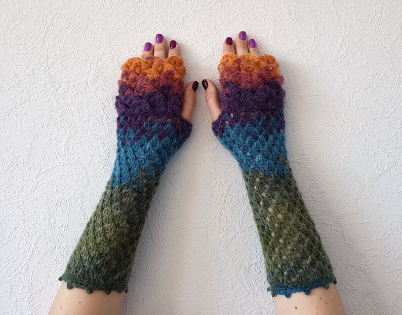 Fingerless Gloves Handmade Wrist Warmers Arm Warmers Mitts Ladies fingerless gloves lacy long mittens womens fingerless Dragons gloves