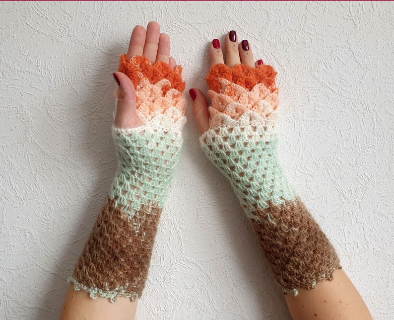 Fingerless Gloves Crocheted mittens Womens gloves Winter gloves, arm warmers, wrist warmers Winter arm warmers Ladies gloves Long gloves image 3