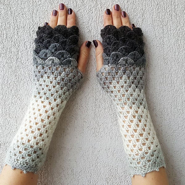 Mitaines Mitaines au crochet Gants femme Gants d'hiver, manchettes, manchettes