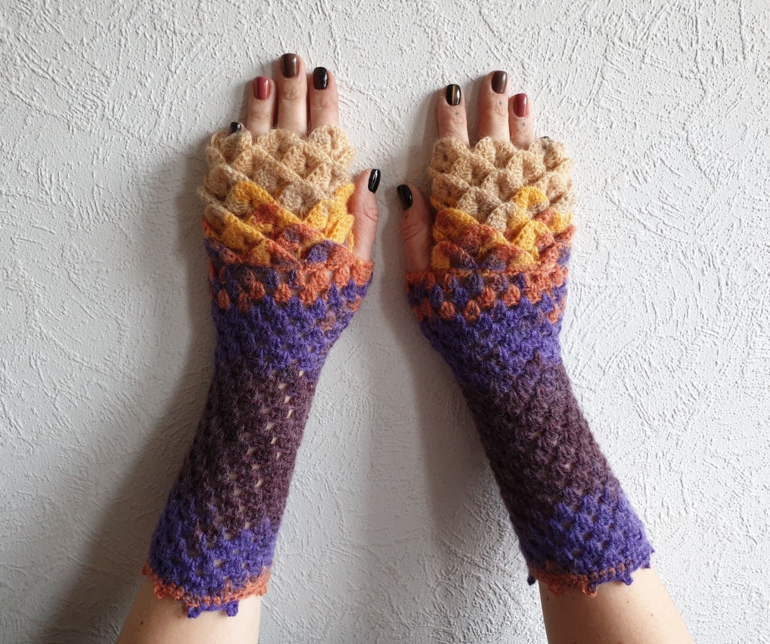 Dragon Scale Gloves Fingerless Gloves Crocodile Stitch Gloves Etsy