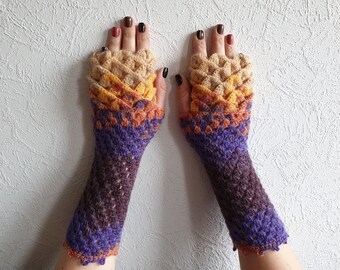 Dragon scale gloves Fingerless Gloves Crocodile stitch gloves