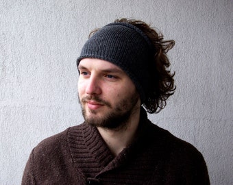 Knitted Mens Headband Guys knit hair wrap - Dark Grey,Light Grey , White Unisex Adults Dread band