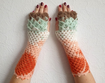 Fingerless gloves Crochet winter gloves Texting gloves Lace womens gloves Scaled Fingerless mittens Wrist warmers