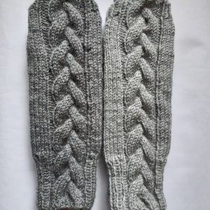 Knit Fingerless Gloves Knit Fingerless Gloves Light grey Hand-knitted Cabled Warmers Gloves & Mittens zdjęcie 6