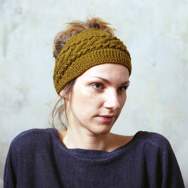 Headband Women headband Cable Knitted Ear Warmer Cable knit- Button Closure Ear Warmer or Hair Band.