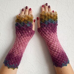 Fingerless Gloves Handmade Wrist Warmers Arm Warmers Mitts Lacy long mittens womens fingerless Dragons gloves image 2