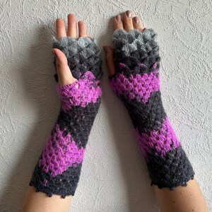 Fingerless gloves Long wrist warmers Steampunk gloves Grey Purple Goth arm warmers Womens gloves Handmade wrist warmers image 3