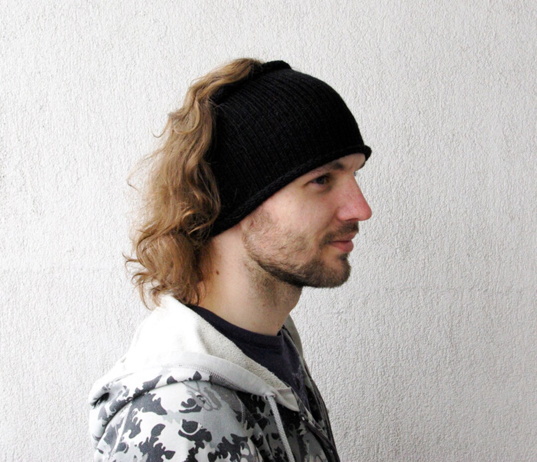 Knitted Mens Headband Guys Knit Hair Wrap Black Unisex Adults Dread