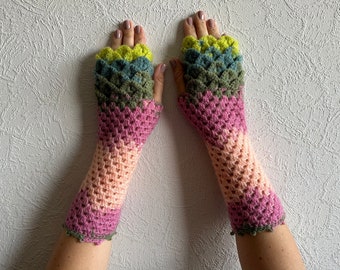 Dragon Gloves -Fingerless gloves - Arm warmers - Long Fingerless Mittens - Hand warmers