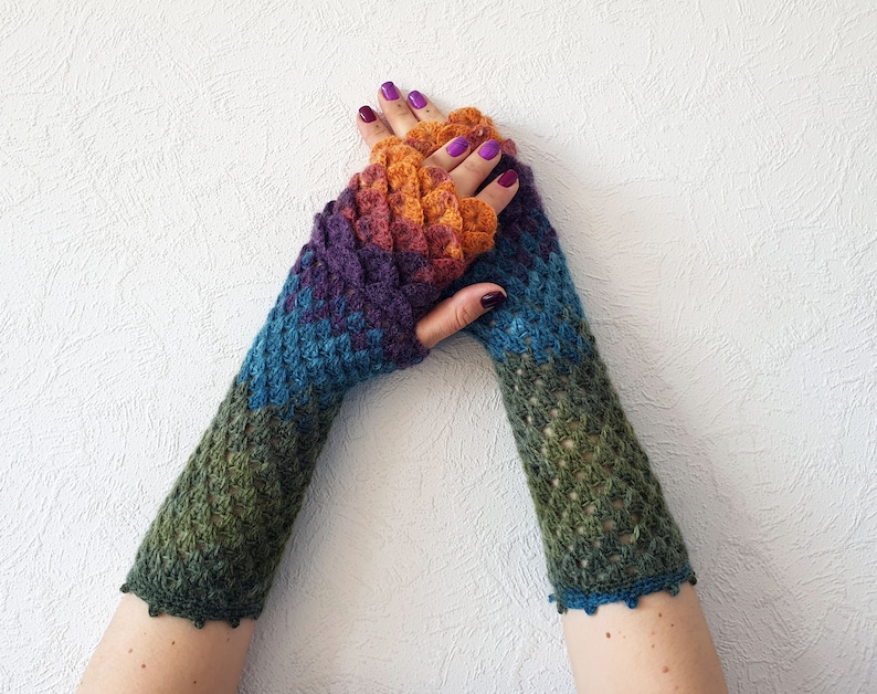Fingerless Gloves Handmade Wrist Warmers Arm Warmers Mitts Ladies fingerless gloves lacy long mittens womens fingerless Dragons gloves