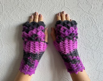 Dragon Scale Fingerless Gloves: Crochet Arm Warmers, Texting Gloves