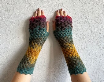 Dragon Scale Fingerless Gloves: Crochet Arm Warmers