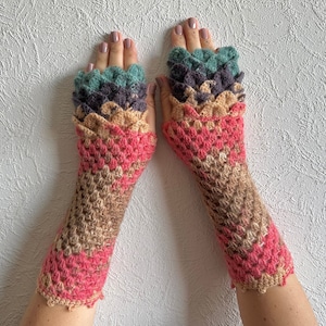 Fingerless Gloves Handmade Wrist Warmers Arm Warmers Mitts Lacy long mittens womens fingerless Dragons gloves