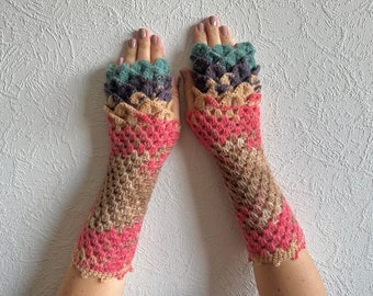 Fingerless Gloves Handmade Wrist Warmers Arm Warmers Mitts Lacy long mittens womens fingerless Dragons gloves