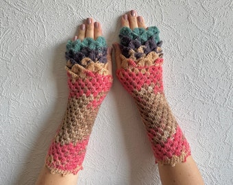 Fingerless Gloves Handmade Wrist Warmers Arm Warmers Mitts Lacy long mittens womens fingerless Dragons gloves