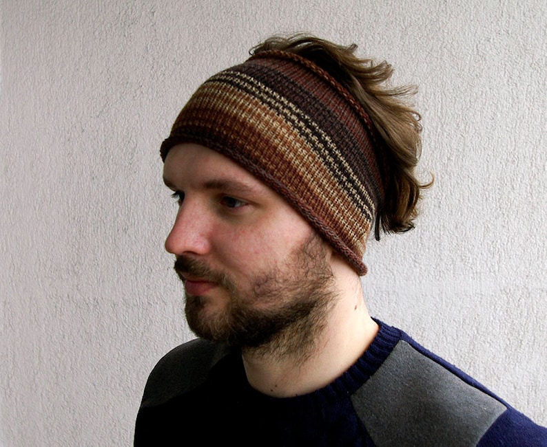 Mens Headband Knitted Headband Guys knit hair wrap striped | Etsy