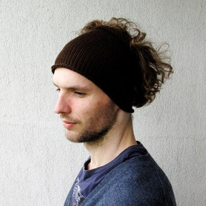 Knitted Mens Headband Guys Knit Hair Wrap Brown Guys Fall Accessory