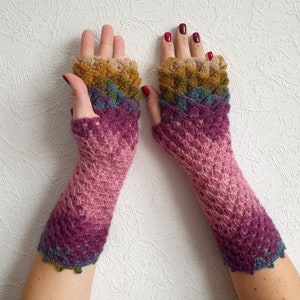 Fingerless Gloves Handmade Wrist Warmers Arm Warmers Mitts Lacy long mittens womens fingerless Dragons gloves image 3