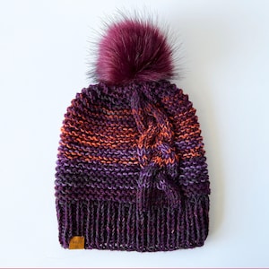 Handgestrickte Mütze für Frauen, Wolle Wintermütze, Lila Beanie Mütze, Slouchy Strickmütze, Ski Bommelmütze, Wollmütze, Wintermütze