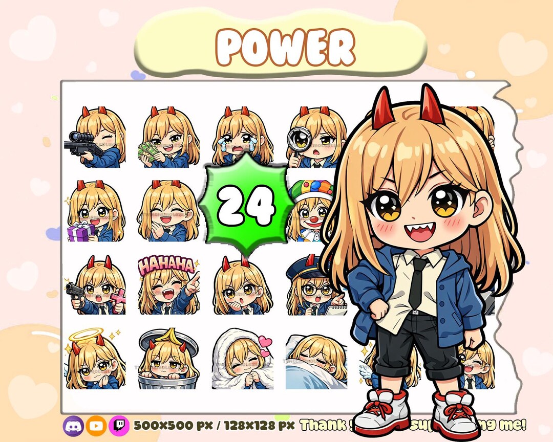 Power Emotes Chainsaw Man / Power / 24 Cute Emotes / Anime Emotes / Girl Twitch ...