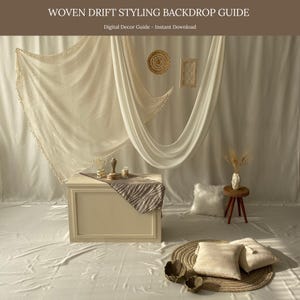 Woven Drift Styling Backdrop Guide, Recreate This Draped Fabric Scene for Content and Product Photography, Digital PDF