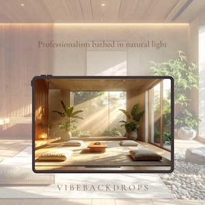 4K Luxury Japandi Office Background | Zen Sanctuary Virtual Workspace | Professional Interior Backdrop | Sunlit Minimalist Room for Meetings