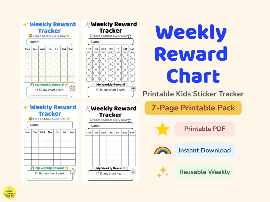 Weekly Reward Chart Printable for Kids, Sticker Reward Chart, Kids ...