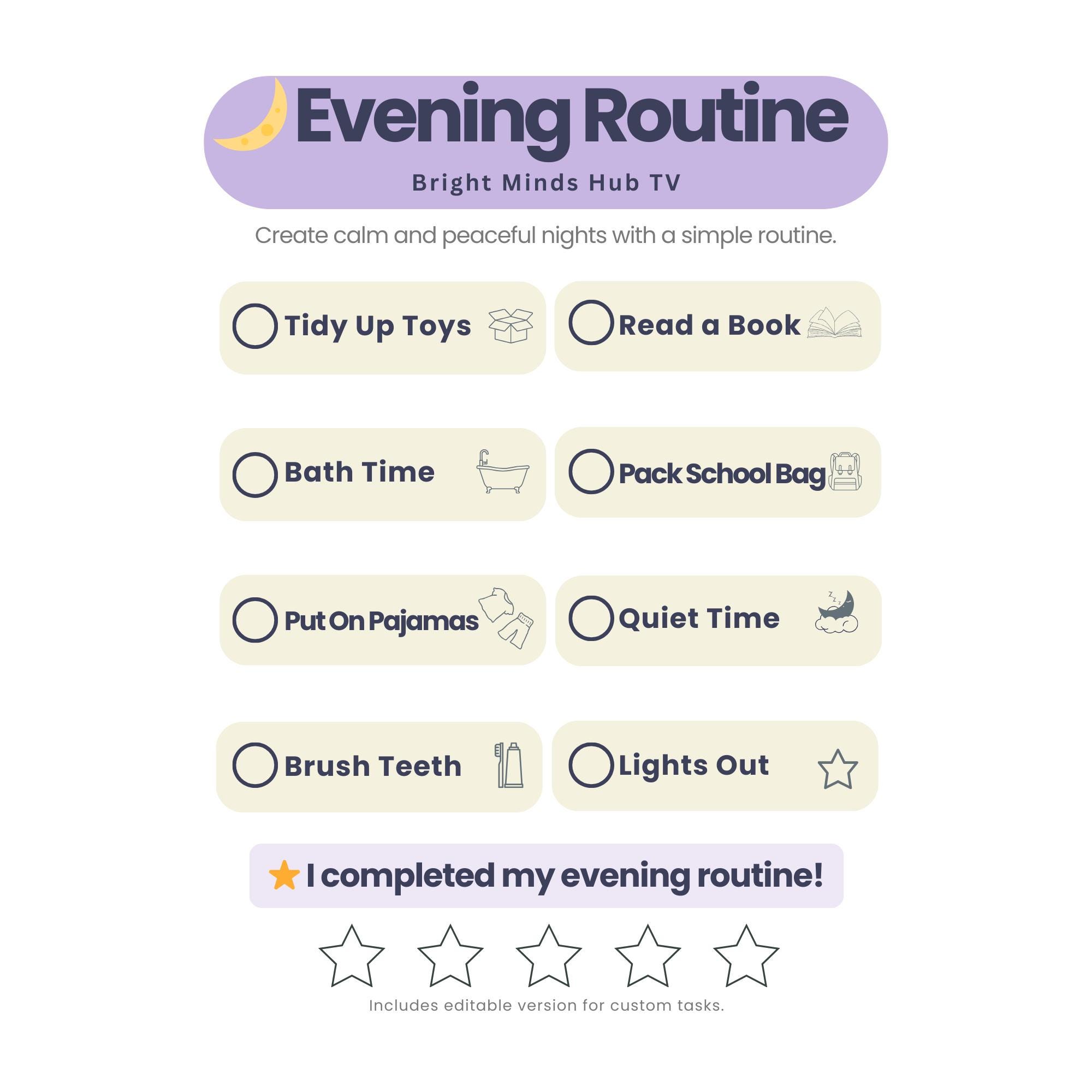 Kids Evening Routine Chart | Visual Bedtime Schedule (digital Download ...