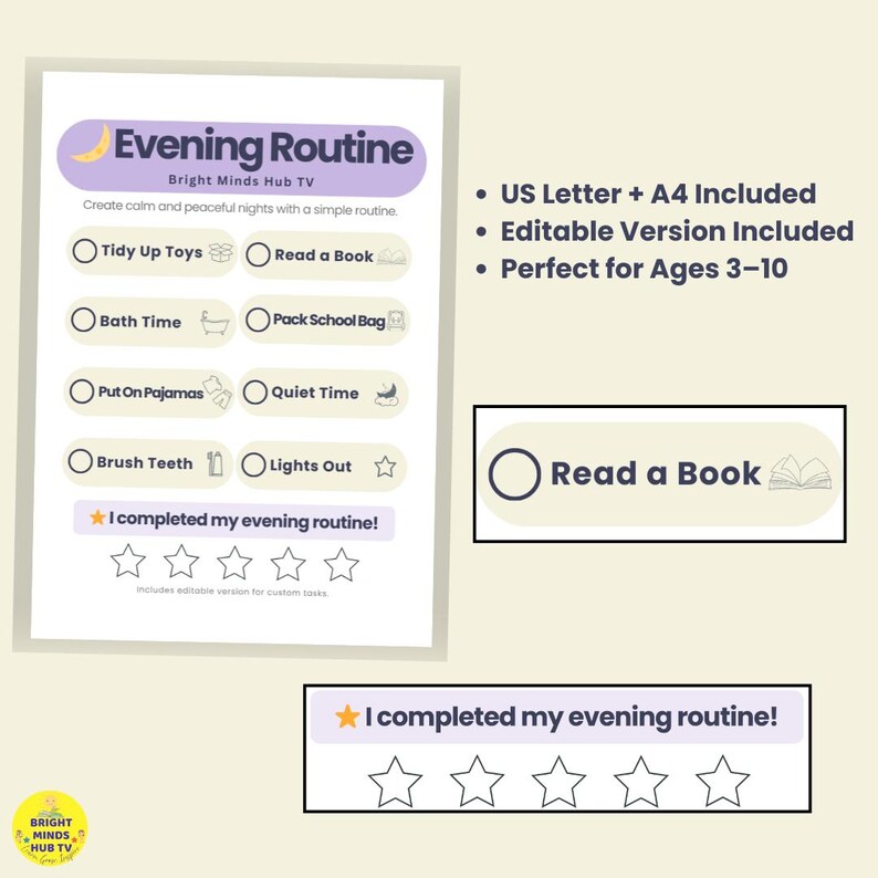 Kids Evening Routine Chart | Visual Bedtime Schedule (digital Download ...