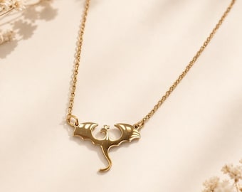 Dragon Necklace Gold, Minimalist Fantasy Necklace, Delicate Dragon Pendant, Aesthetic Jewelry, Gift for Her, Fine Gold Chain