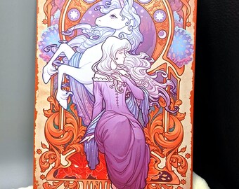 Vintage Unicorn Metal Sign, Fantasy Wall Decor, Unicorn Decoration, Art Nouveau Style, Gift for Women, Cottagecore