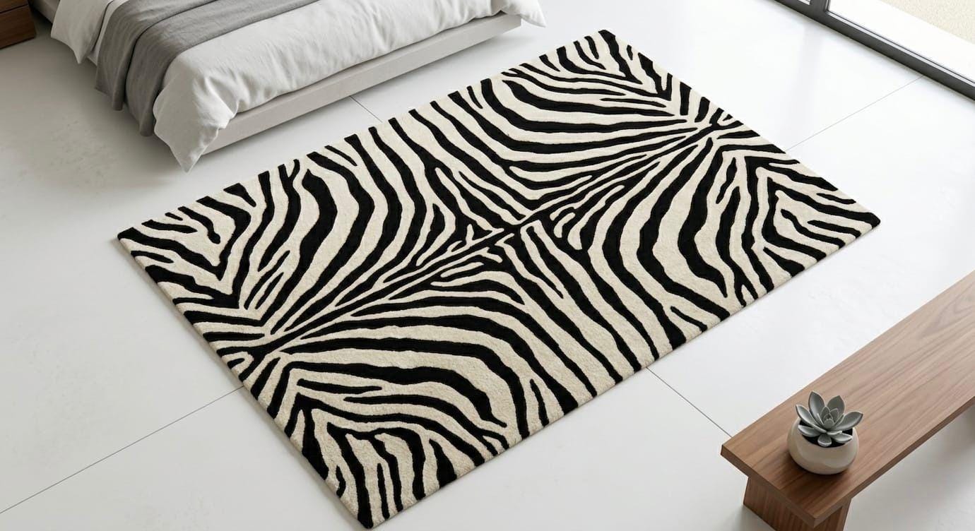Zebra Print Entry Rug Hand-tufted Wool Zebra Print Area Rug – Modern Black White Animal ...