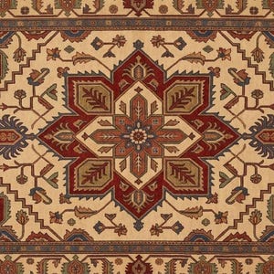Alfombra anudada a mano estilo Serapi 4x6, 5x8, 8x10 / Diseño tradicional persa de medallón, color marfil, color óxido.