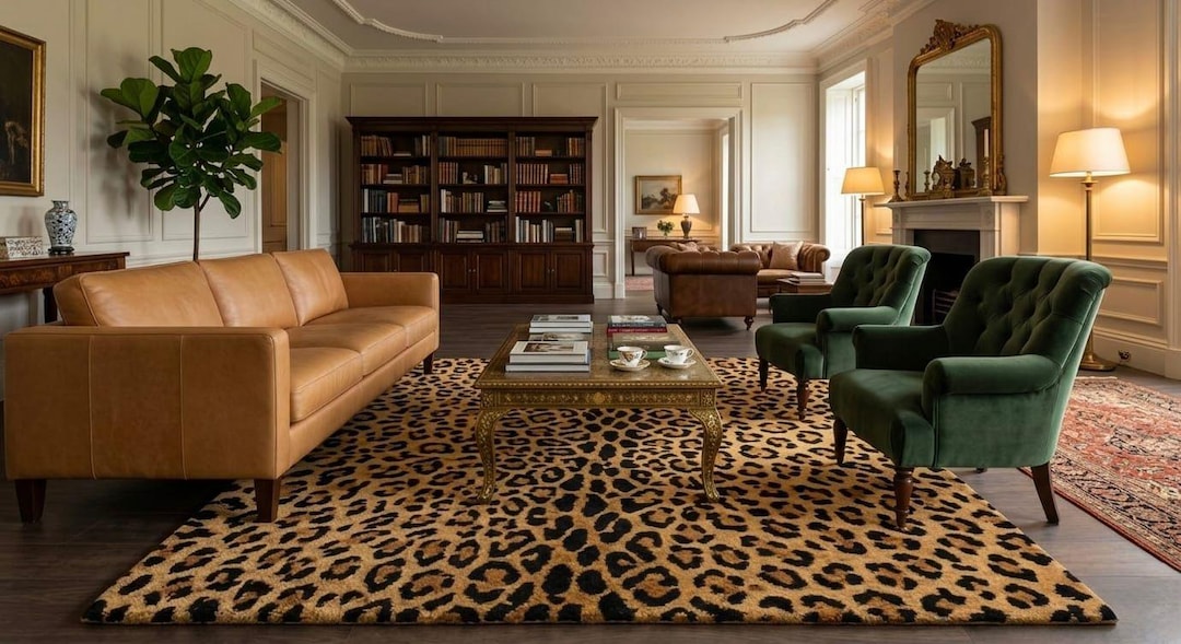 Hand Tufted Leopard Print Wool Area Rug Modern Animal Print Carpet ...