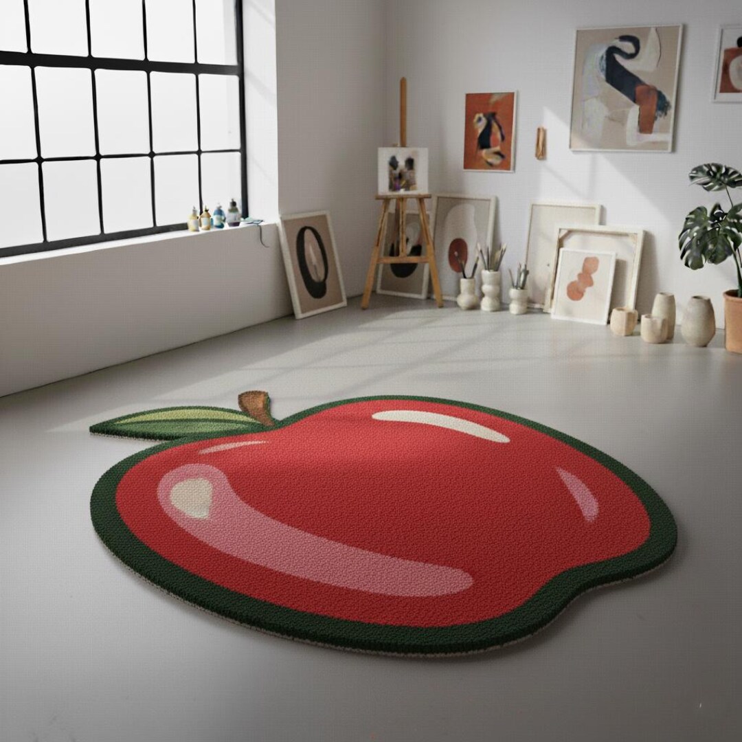 Apple Shaped Tufted Rug – Red Fruit Kids Room Carpet | Playroom ...
