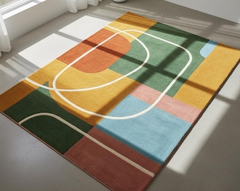 Tapete geométrico moderno e colorido – Tapete abstrato tufado para sala de estar, quarto e decoração de casa