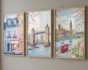 London Travel Art Prints, Set of 3, England Wall Decor (Digital Prints)