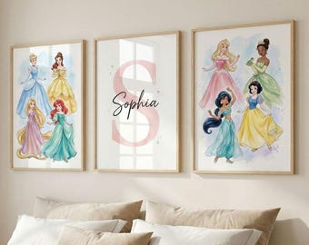 Personalized Princess Prints | Set of 3 Girls Room Decor (Digital Download)