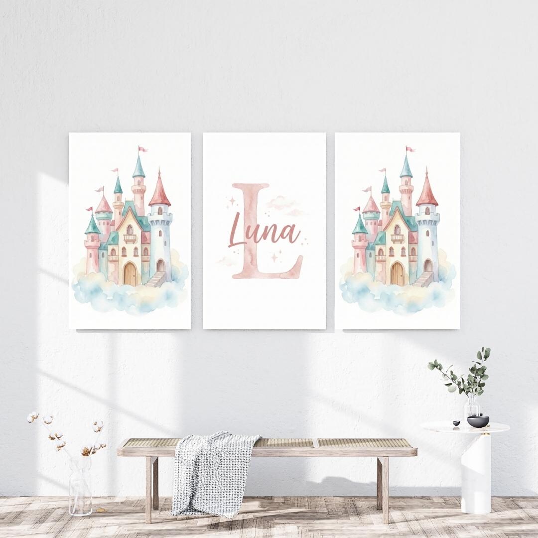 Personalized Princess Castle Art – Girl's Room Decor, Set of 3 (digital ...