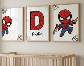 Spiderman Nursery Decor | Personalized Superhero Prints, Set of 3 (Digital Download)