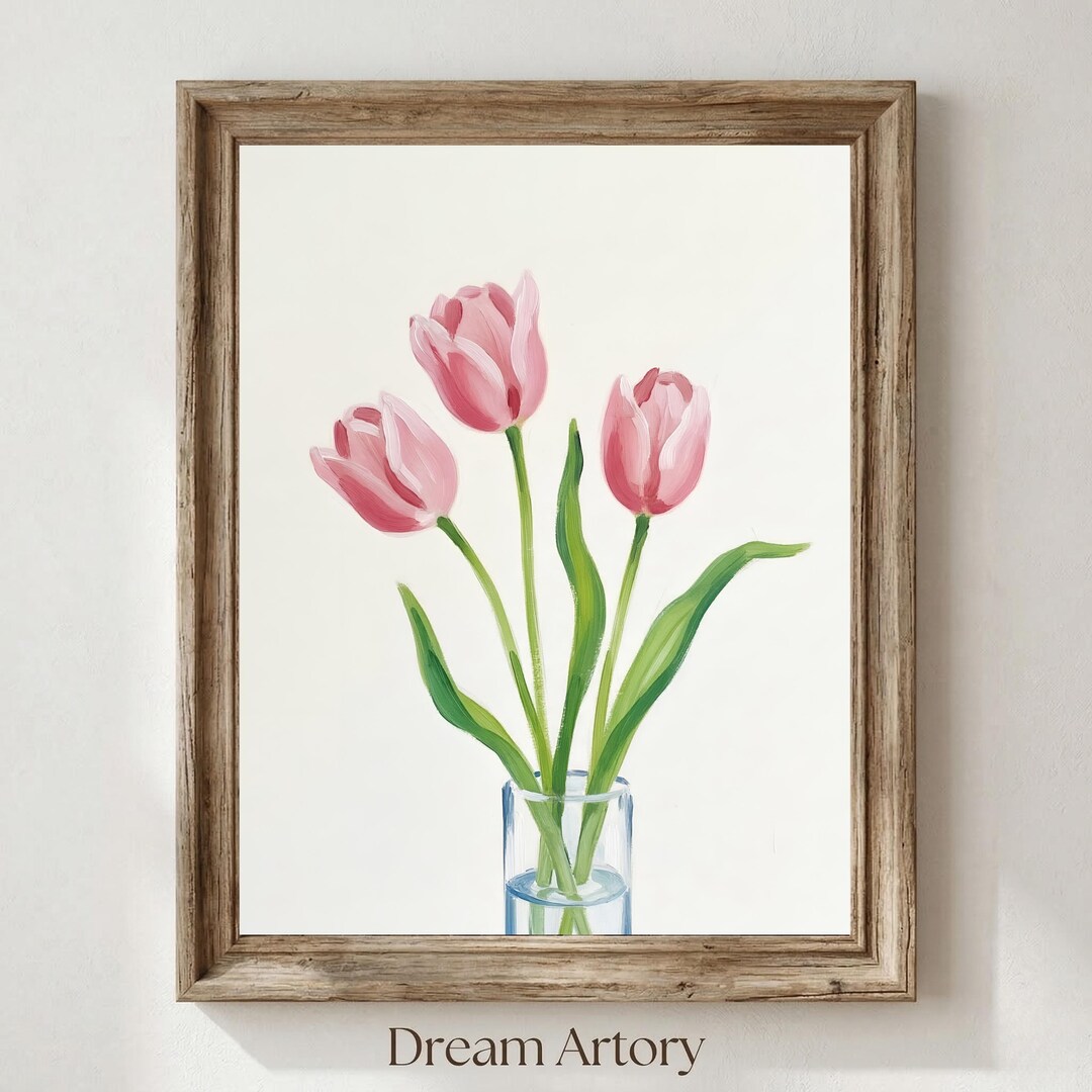 Pink Tulip Painting | Dorm Room Printable Wall Art | Girly Pink Print ...
