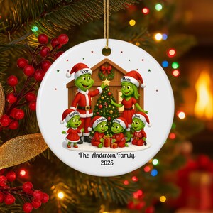 Personalized Grinch Family Christmas Ornament 2025: Xmas Grinch Family of 6 Keepsake Ceramic Ornament