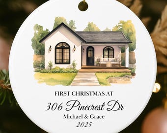 Personalized New Home Christmas Watercolor Photo Ornament 2025: Watercolor Photo New House Ceramic Ornament