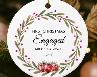 First Christmas Engaged Personalised Keepsake Bauble Ceramic Ornament 2025: Christmas Engaged Ornament