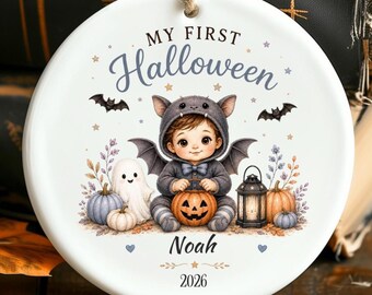Personalized Fall Baby’s Boy First Halloween Ornament Gift: Fall Spooky Baby’s My 1st Halloween Ornament