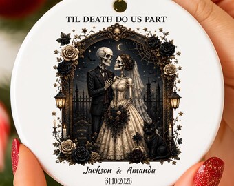 Personalized Halloween Wedding Favor Couple Ornament Gift: Halloween Couple "Til Death" Ornament Gift