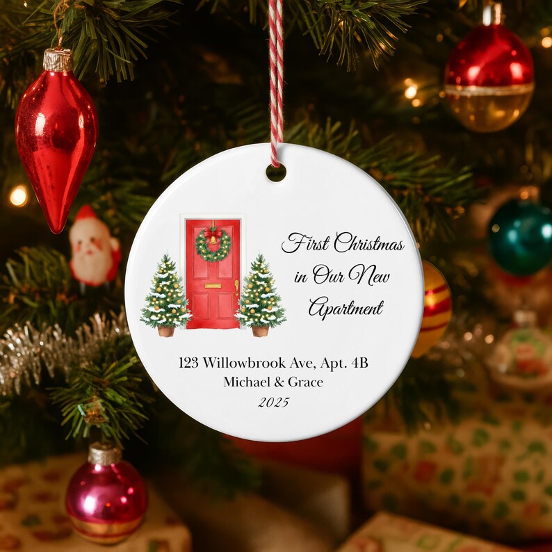 Personalized New Apartment Christmas Ceramic Ornament 2025: 1st Xmas Ornament in Our New Apartment Gift